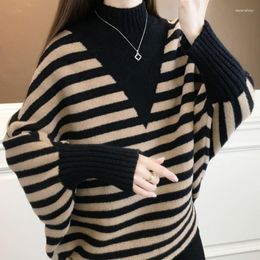 Women's Sweaters Striped Bat Sleeve Sweater Pullover Women Autumn And Winter 2023 Loose Fashion Advanced Knitted Female Top