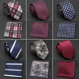 Neck Ties XGVOKH Men Tie Cravat Set Fashion Wedding for Hanky Necktie Dot Striped Gravata Jacquard Social Party Accessories 230919