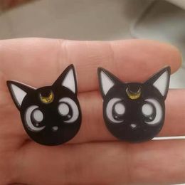 Fashion Jewellery Black and White Cute Kitten Head for Girl Earring Acrylic Accessories256s