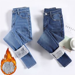 Women's Jean Thermal Jeans Winter Snow Warm Plush Stretch Lady Skinny Thicken Fleece Denim Long Pants Retro Blue Pencil Trousers 230918