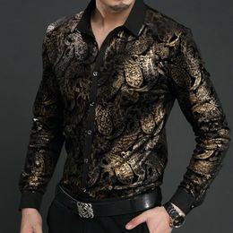 Whole- New Spring Mens Velvet Shirts Men Baroque Brand Luxury Heren Kleding Chemise Homme Leopard Print Marque Abbigliamento U245l