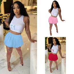 Summer Trakcuist Women Printed Dress Women Two Piece 2 Piece Set Shorts Outfits Designer Lady Clothing Sexy Suspenders Tops Skirt Suit