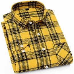 Youthful Vitality Men Brushed Plaid Chequered Shirts Single Patch Pocket Long-Sleeve Standard-fit Outerwear Casual Flannel Shirt2524