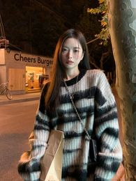 Women's Sweaters Deeptown Y2K Grunge Black Striped Sweater Women Harajuku Korean Oversize Winter Pullover Jerseys Hippie Vintage Knit Jumper 230919