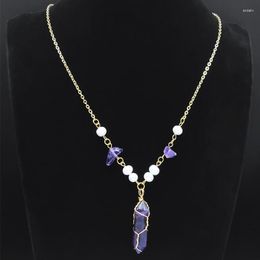 Pingente colares elegante roxo cristal pedra pérola gargantilha colar para mulheres boho aço inoxidável energia cura moda festa jóias