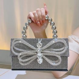 Factory wholesale shoulder bags luxury sweet and lovely bow women chain bag styling square diamond handbag popular shiny beaded retro handbags A079#