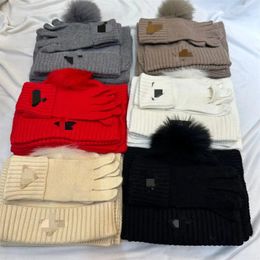 2023 New 6-color Classic Fashion Designer Glove Hat Scarf Set Knitted Letter Inverted Triangle Hat Scarf 3-piece Set Multifunctional Scarf Hat Glove Set15685