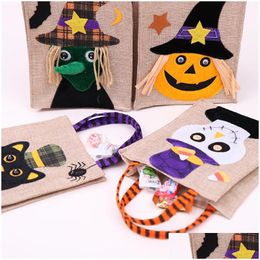 Other Festive Party Supplies 26X15Cm Halloween Linen Tote Bag Pumpkin Candy Storage Bags 4 Styles Halloweens Decoration Handbag T9I001 Dhenf