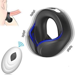 Sex Toy Massager Testicle Vibrator Penis Ring for Men Chastity Belt Masturbator Delayed Ejaculation Cock Vibrating