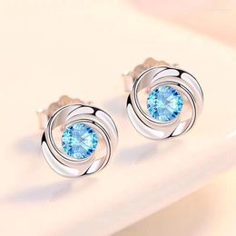 Stud Earrings KAROPEL S925 Sterling Silver Rose Flower Diamond Rotating Love Women's Korean Personality Wild