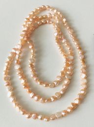 Hand knotted 100cm 6-7mm pink baroque freshwater pearls long necklace women fashion jewelry
