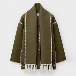 Wool Jack Jack's Designer Blends Contrast Single Bered Women Płaszcz z szalikiem Ogólna luźna kurtka z długim rękawem Lose Lose Farmeles 2024 AUTUMNG H670 72R9