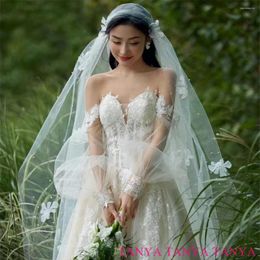 Bridal Veils Graceful One-Layer Mesh Veil Elegant Headwear Beaded Handmade Wedding Accessories Charming Applique Long Headdress SWD765