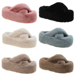 Winter plush slippers women thick bottom warm cotton drag white black blue pink khaki brown color6