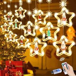 LED Strings Party LED Christmas Stars Curtain Lights USB with Remote Control Dimmable For Christmas Bedroom New year Gift Party Decoration HKD230919