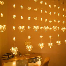 Christmas Decorations LED Heart Shaped Lights Holiday Fairy String Curtain Xmas Tree Deer Stars Garland Lighting Window Indoor Outdoor Lamps 230919