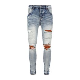 Luxurys Designers Mens Jeans Afligido Estados Unidos Moda Reta Homens Biker Buraco Stretch Denim Casual Jean Homens Skinny 2416