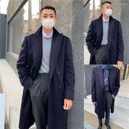 Men's Suits Handsome Men Woollen Coat Winter Peaked Lapel Double Breasted Long Blazer Custom Made Daily Casual Thick Male Clothes