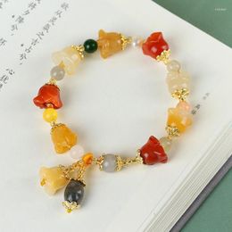 Strand Natural Colourful Jade Bracelet Women Healing Gemstone Fine Jewellery Hetian Jades Nephrite Orchid Charm Flower Bracelets Bangles