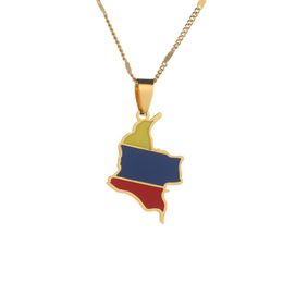 Stainless Steel Trendy Enamel Colombia Map Pendant Necklace Women Men Jewelry Colombian Flag Map Chain Jewelry240V