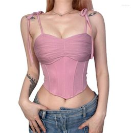 Women's Tanks Corset Crop Top Y2k Clothes Women Sweet Solid Colour Tie Up Spaghetti Strap Sleeveless Camisole Summer Fairycore Clothing