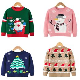 Pullover Christmas sweater For Toddler Kids Cartoon Xmas Tree Santa Claus Snowman Boys Girls Knitwear Autumn Winter Clothes 230918