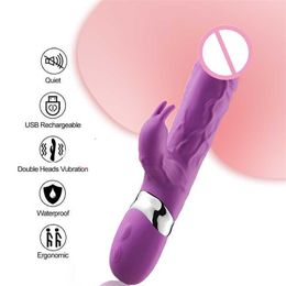 Toy Massager G-spot Rabbit Double Vibrator for Woman Strapon Masturbation Clitoris Stimulator Dildo Waterproof Rechargeable Adult Adults