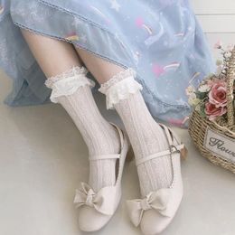 Women Socks JK Lolita Hollow Lace Female White Long Ladies Cute Korean Version Floral Black