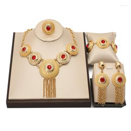 Necklace Earrings Set African Beads Jewelry Woman Dubai Gold Plated Wedding Jewellery Sets For Brides Crystal Costume