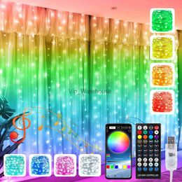 LED Strings Party Smart RGB Curtain Lights16 Million Colors LED String Lights USB Navidad Garland for Christmas Window Wedding Decoration Outdoor HKD230919