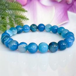 MG1516-3 Strand A Grade Blue Agate Gemstone Bracelet Healing Crystals Mala Bracelets Womens Negative Energy Protection Jewelry2475