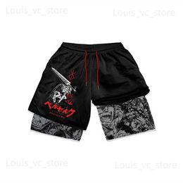 Men's Shorts Y2K Shorts Harajuku Japanese Anime Print 2 in 1 Double Layer Casual Sports Shorts Mens Summer New Gothic Hawaiian Beach Shorts T230919