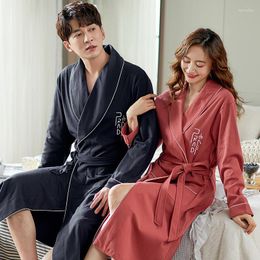 Women's Sleepwear Cotton Bath Robe Dressing Gown Men Women Long Sleeve Sleep Lounge Bathrobe Female Nightgowns Lovers Robes Auumn M-4XL