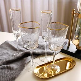 Wine Glasses Creative Hammer Golden Edge Crystal Wineglass Champagne Glass European Goblet Red Bar Glassware HY