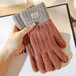 Five Fingers Gloves Knitted Thick Full Finger Women Winter Warm Imitation Cashmere Furry Touchscreen Riding Driving Plush Mittens 230919