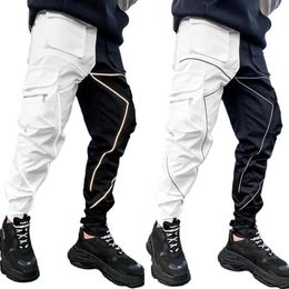 Spring Autumn cargo pants men fashion tide cool High street joggers nighttime reflective trousers casual Men's Sweatpants228Y