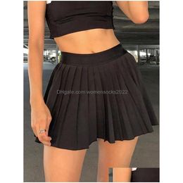 Skirts White Pleated Skirt Short Woman Elastic Waist Mini Mircro Summer Embroidery Tennis Preppy Drop Delivery Apparel Womens Clothin Dh8J2