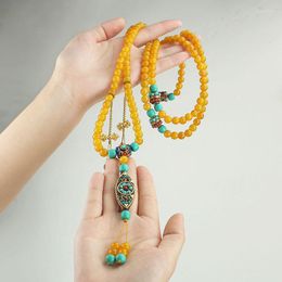 Pendant Necklaces Chinese Style Long Round Bead Agate Crossbody Chain Back Necklace