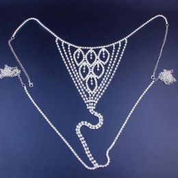 Leaf Shape Rhinestone Thong Bikini Chain Underwear for Women Sexy Body Jewellery Crystal Panties Waist Chain Accessories227K