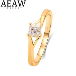 Wedding Rings Real 10K yellow Gold 4mm Princess Cut Engagement Ring Women Minimalist Solitaire Anniversary Promise 230915