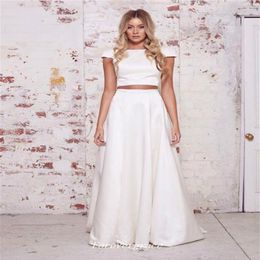 New Simple Two Piece Wedding Dress A Line Satin Women Wear Bridal Gown Custom Made Plus Size Vestido De noiva285K