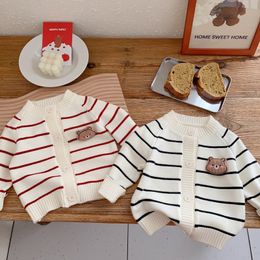 Pullover Children's Bear Knitwear 05 Year Old Autumn Boys' Striped Sweater Baby Fashion Cardigan Coat Boy Knit 230918