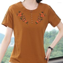 Women's T Shirts Quality Floral Embroidery Shirt Women Button T-Shirt Summer Tops Cotton Tshirt Female Woman Clothes Tee Femme