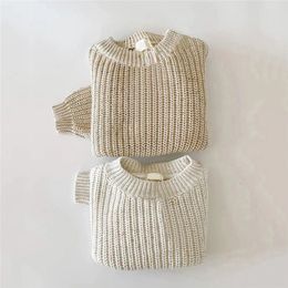 Cardigan Kids Sweaters Solid Chunky Knit Girls Sweater Brief Spring Autumn Winter Long Sleeve Boys Pullover Warm Knitwear Baby Clothes 230919