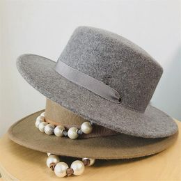 -202010-xintao-pearl ribbon wool lady fedoras cap women leisure panama jazz hat258a