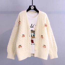 Women's Jackets Little Fragrant Wind White Cashmere Sweater Women Top Sweet Autumn Clothes Women Korean Style Loose Knitted Cardigan Jacket 230919