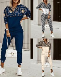 Women's Two Piece Pants Autumn Fashion Printed Set Women Casual Sports Sets Patchwork Hooded Trousers 2 Suit
