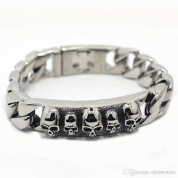 Stainless steel bracelet Solid 15MM Wide Heavy Men's Skeleton Skull Bracelet Punk Rocker Ghost Bangle Biker Jewellery Bracelets225g