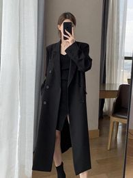 Women's Jackets Black Elegant Versatile Windbreaker Coat Women 2023 Autumn Winter Fashion Casual Office Lady Double Breasted Loose Long Overcoat 230918