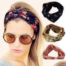 Headbands Luxury Designer Printing Twisted Knot Headband Head Scarf For Women Stretch Sport Yoga Wrap Bands Fashion Hair Accessories D Dhaf7